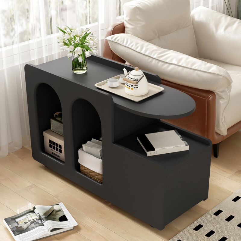 Tanant - Table basse 82cm - Armoire d'appoint à roulettes, polyvalent pour salon, salle à manger et chambre à coucher - Noir