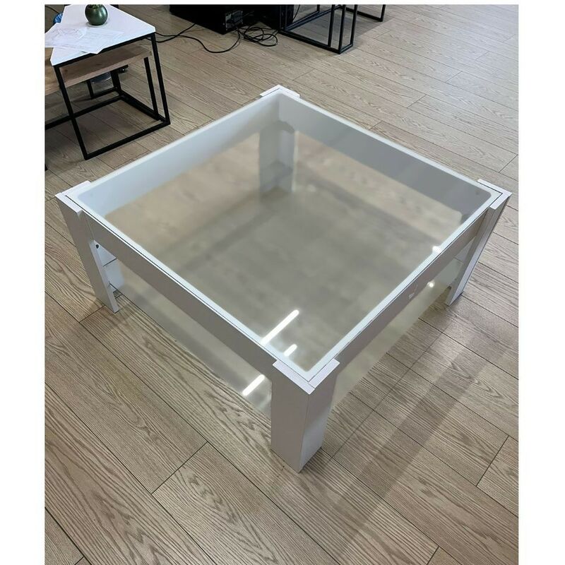 Toscohome - Table basse 88,5x81 cm blanche avec double plateau en verre - Homy