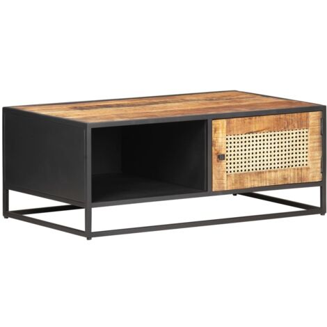 Table basse 90x50x35cm Bois de manguier brut et canne naturelle vidaXL
