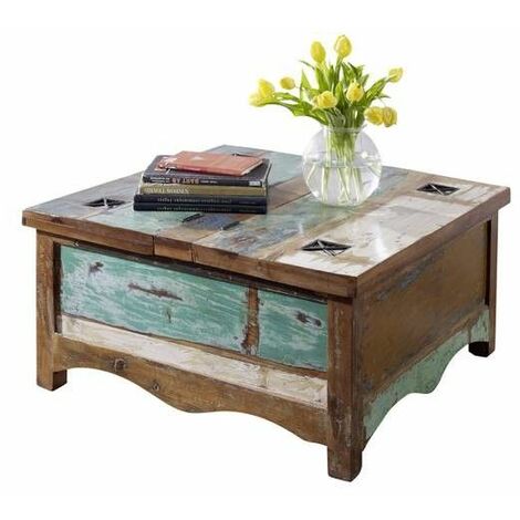 Table basse 90x90 Bois de récupération laqué Multicolore NATURE OF SPIRIT 07
