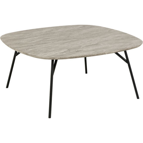 Table basse 90x90x40 cm aspect marbre gris et pieds en acier noir