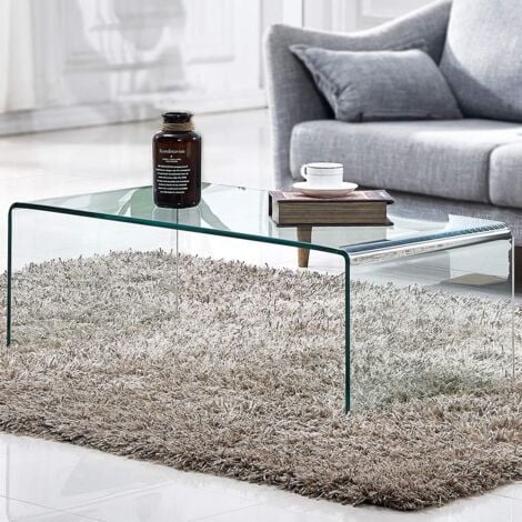 LARGEIGHT Table basse 98x45x30 cm Verre trempé Transparent