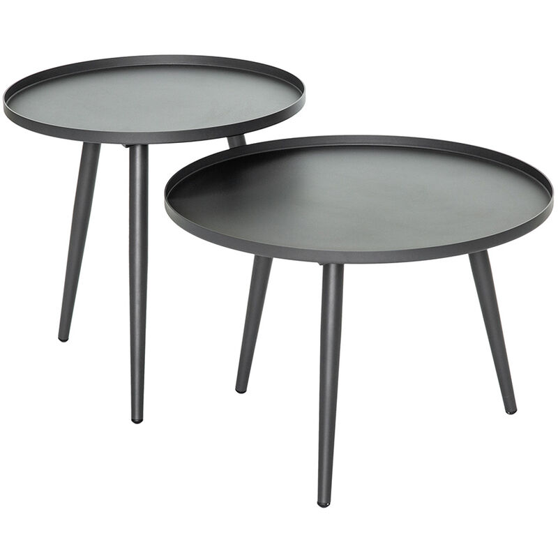 Lot de 2 tables basses gigognes rondes en aluminium grises Antiparos - Jardiline