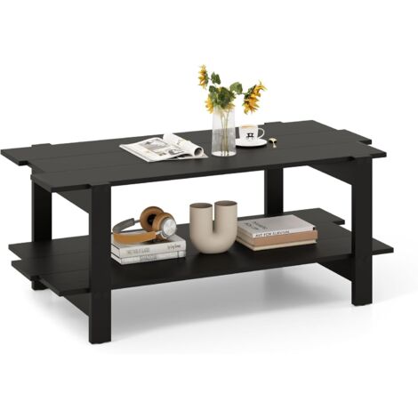 Table basse à deux niveaux, table basse de salon avec rangement, meuble de salon rectangulaire de style industriel, 115 x 59 x 46 cm, pour salon, chambre (Brun rustique)