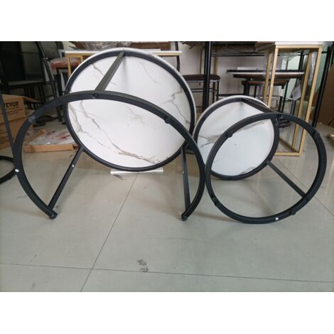 Table basse à plusieurs pièces en métal blanc, avec cadre de 60 cm. Table basse ronde, moderne. Conçue pour être utilisée dans les salons, les chambres, les balcons, les cours, les bureaux, ou dans de