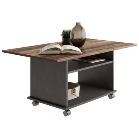 Table basse à roulettes 100x60x44 cm marron et anthracite
