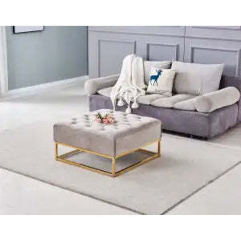 Homy France - Table Basse rangements tiroirs plateau velours capitonné Gris