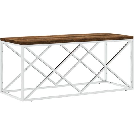 Table basse acier inoxydable et bois massif de récupération