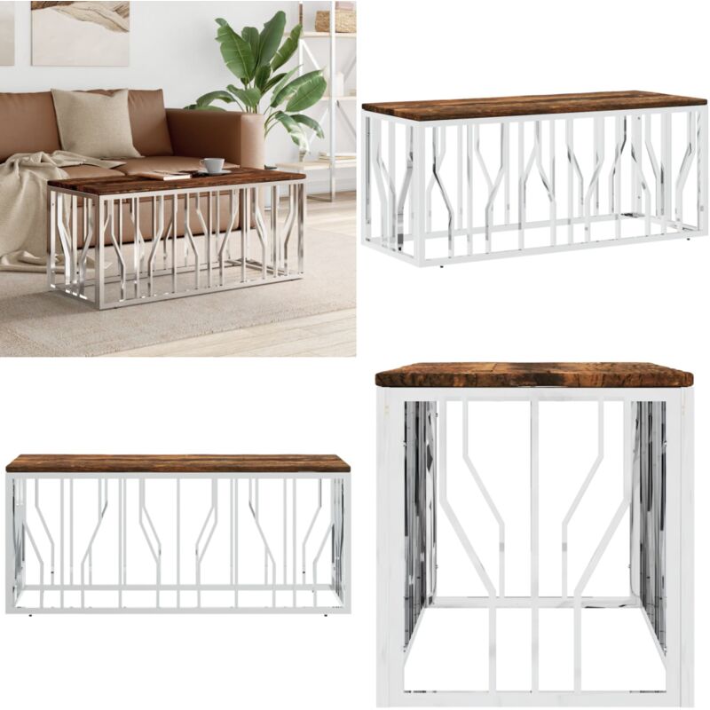 Vidaxl - Table basse acier inoxydable et bois massif de récupération - Table Basse Design - Table Basse Industrielle - Table Basse En Métal - Table