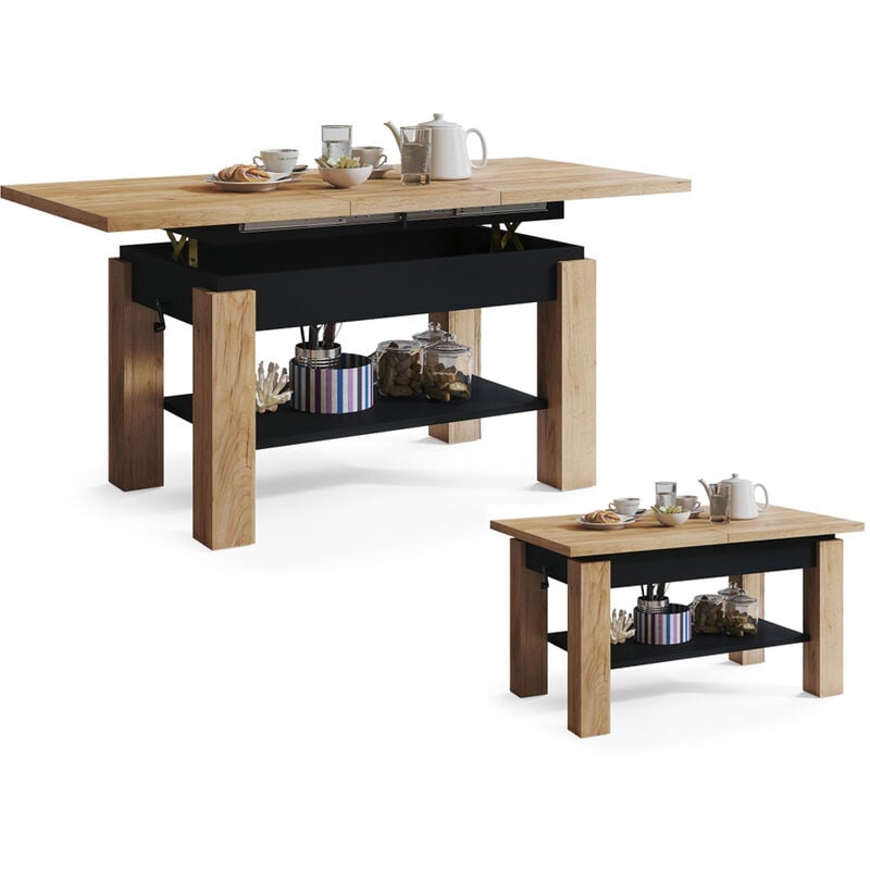 Dusine - table basse actoria noir bois relevable et extensible jusqu' 150 cm
