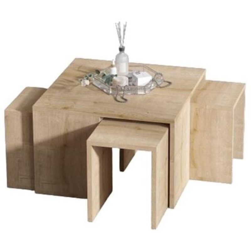 Ensemble table basse et tables d'appointes gigogne Adiunxi Bois Naturel Ensemble table basse et tables d'appointes gigogne Adiunxi Bois Naturel