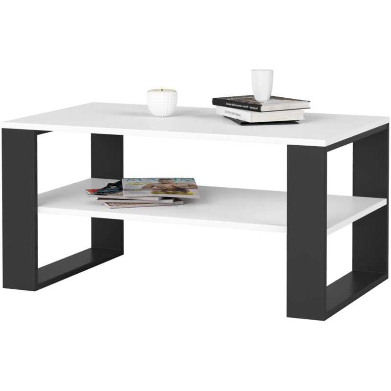 Akord - Table basse alex Blanche 92 cm pieds Noirs 92x53x45 cm