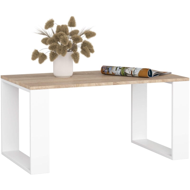 Akord - Table basse nox Chêne Sonoma 92 cm pieds Blancs 92x53x45 cm