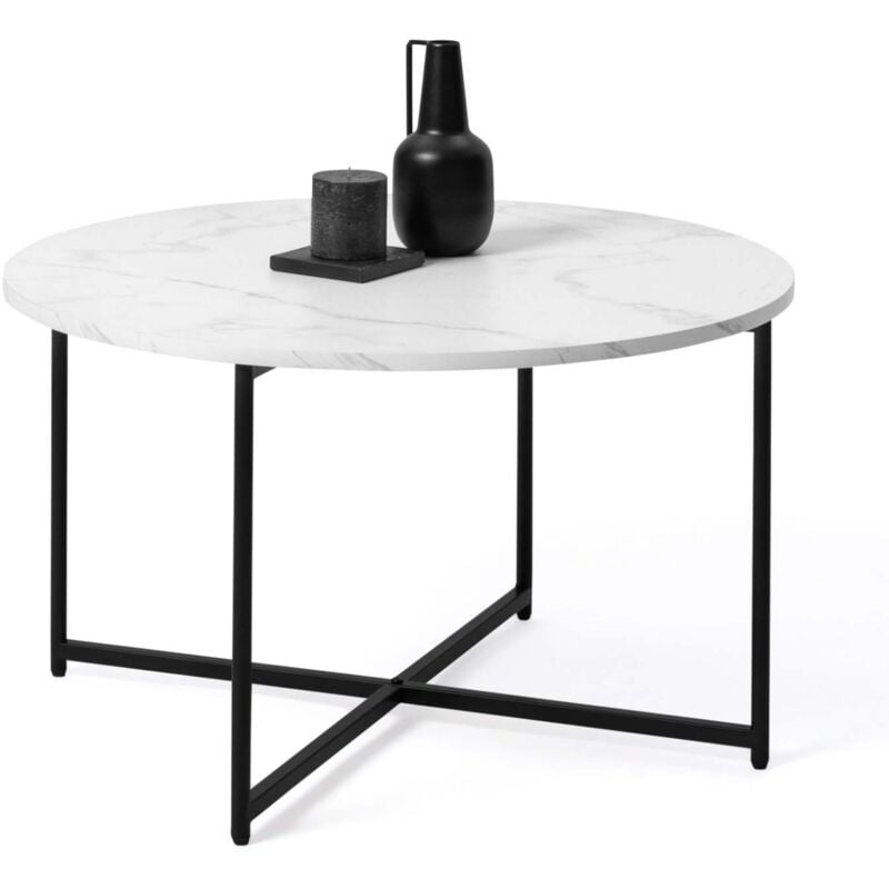 Idmarket - Table basse alaska ronde 70 cm effet marbre et pied métal noir
