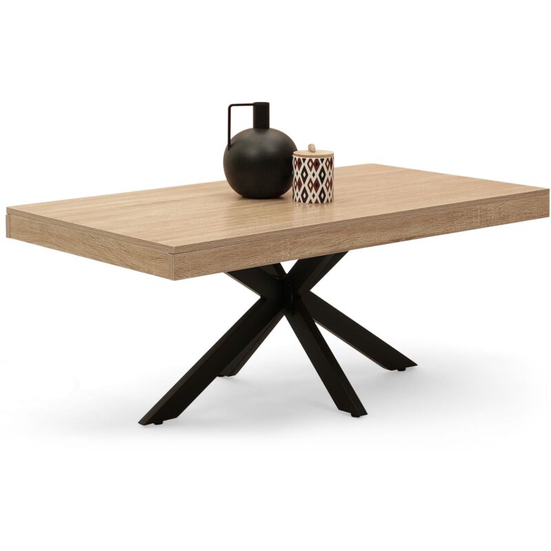 Table basse rectangulaire alix 110 cm pied araignée bois et noir