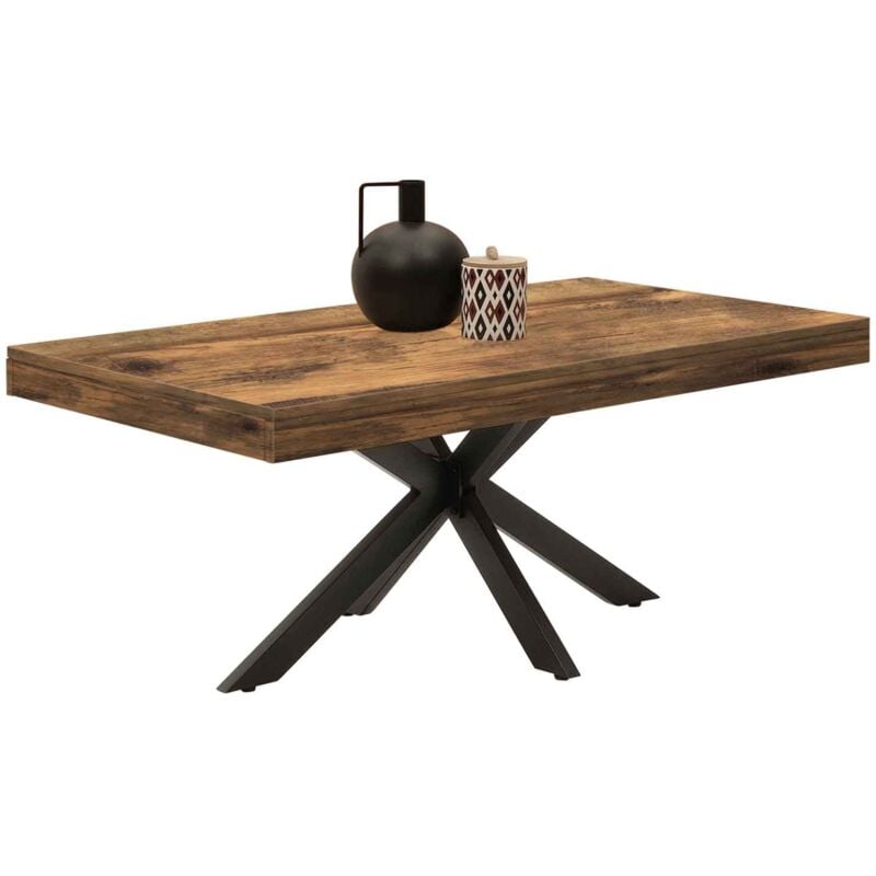 Idmarket - Table basse rectangulaire alix 110 cm pied araignée bois foncé effet vieilli et noir