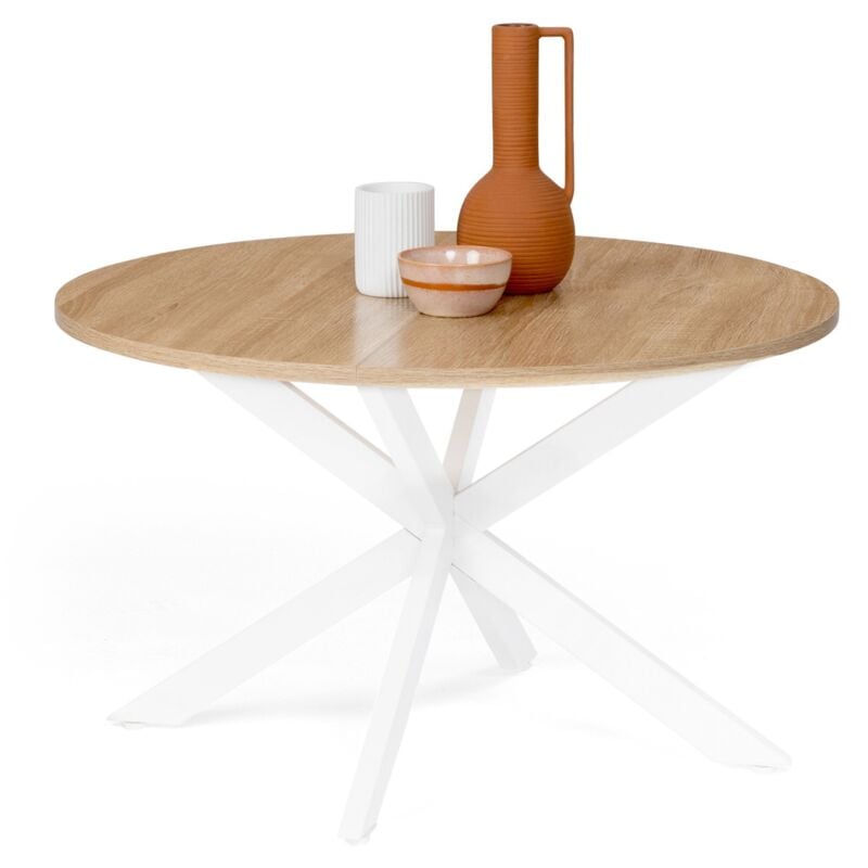 Table basse ronde ALIX pied araignée 70 cm bois et blanc