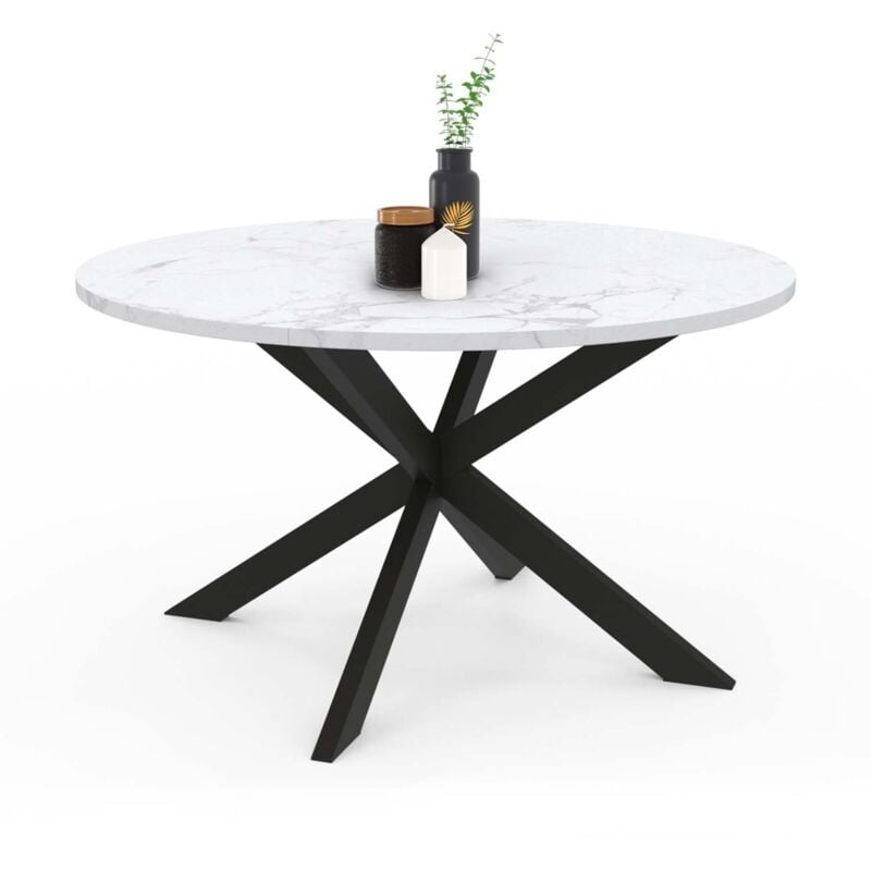Idmarket - Table basse ronde alaska 70 cm plateau effet marbre blanc et pied araignée métal noir