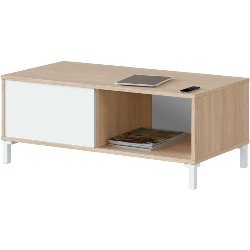 Fores Habitat S.l.u. - Table basse fixe Brooklyn en chêne canadien et blanc Artik Style nordique salon salle à manger 40x50x50 cm