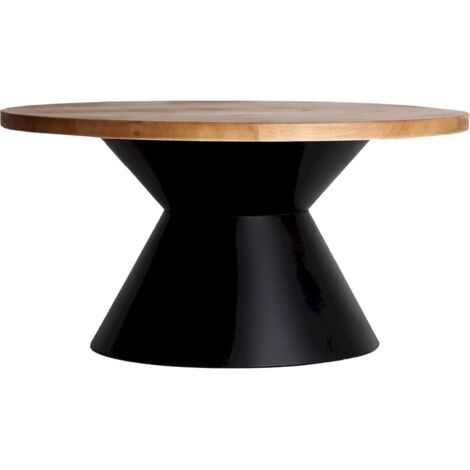 Table basse Amilly bicolore design colonial - Noir ébène et bois naturel de hêtre