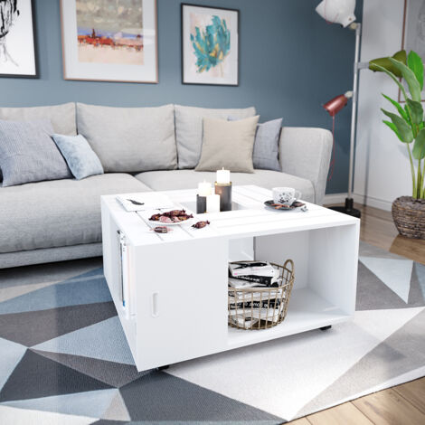 Vicco – Table basse Anton – Blanc – 80 x 43 x 80 cm – Panneau de particules 16 mm – Revêtement mélamine – Rangement avec étagères ouvertes