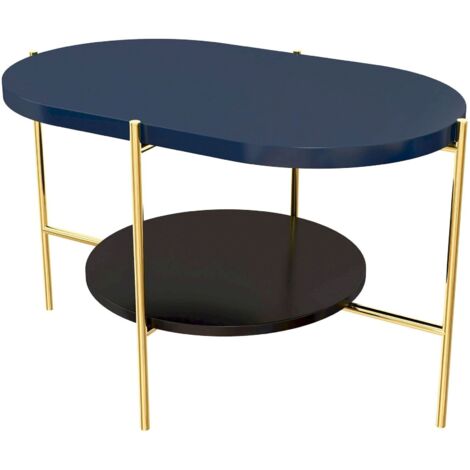 Table basse Arena 80 x 50 x 50 cm Bois - Bleu marin, base noire et or