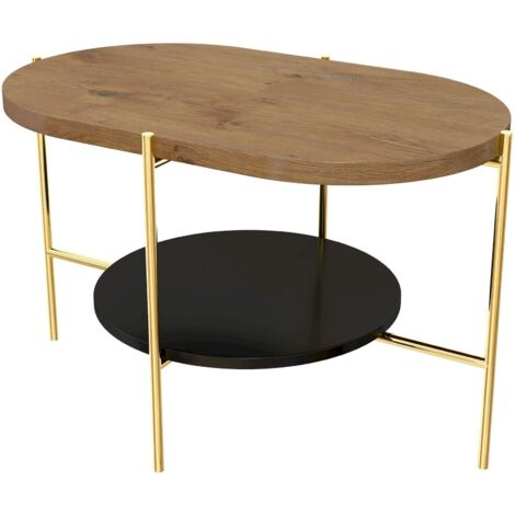 Table basse Arena 80 x 50 x 50 cm Bois - Chêne,socle noir et or