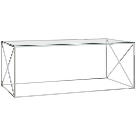 Table basse Argenté 120x60x45 cm Acier inoxydable et verre   - Argent