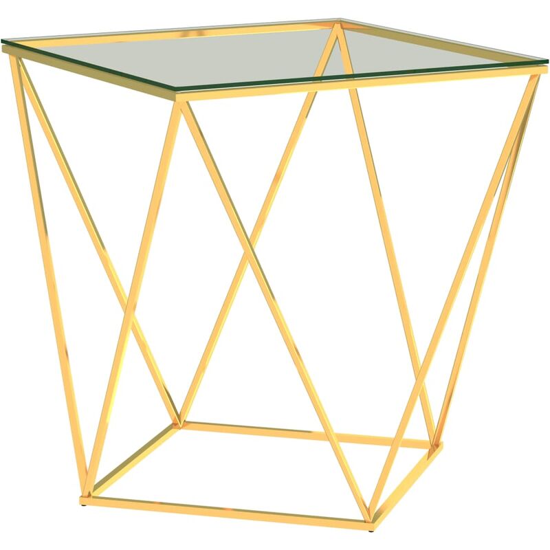 Table basse Acier inoxydable 50x50x55 cm Doré et transparent