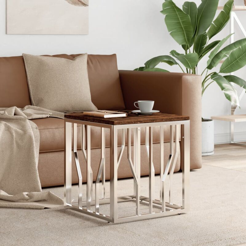 Vidaxl - Table basse argenté acier inoxydable/bois massif récupération
