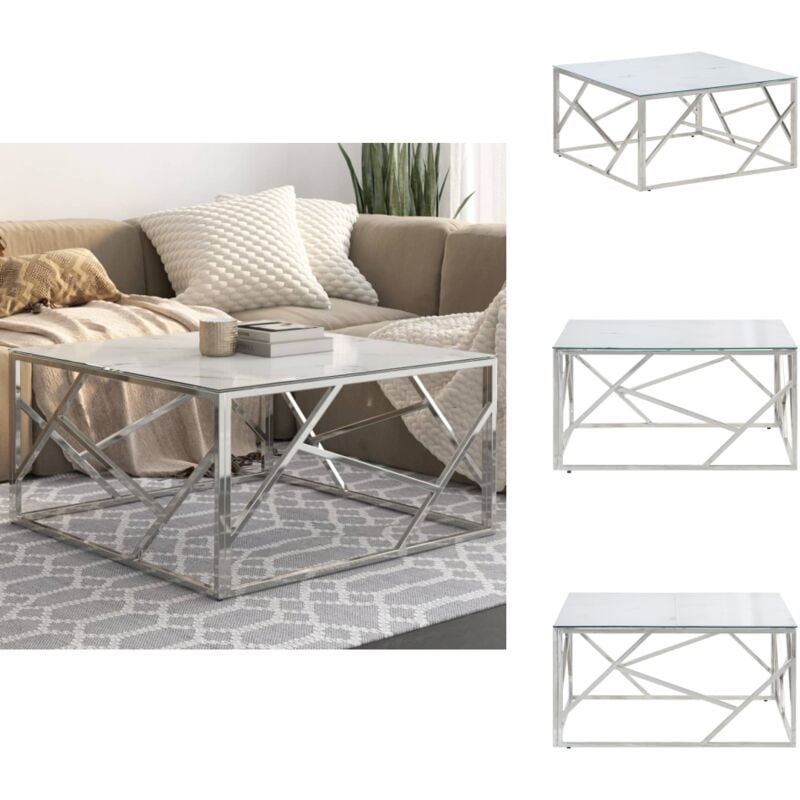 Table basse argenté acier inoxydable et verre trempé - Table Basse - Tables Basses - Table D'appoint - Table De Salon