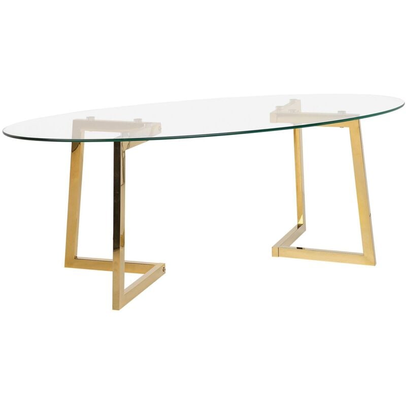 Beliani - Table Basse Ovale avec Plateau en Verre et Cadre en Métal Doré au Style Moderne et Glamour