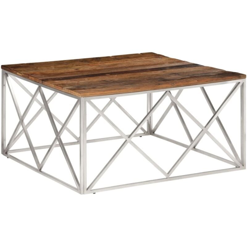 Vidaxl - Table basse argenté inox et bois de mélèze massif