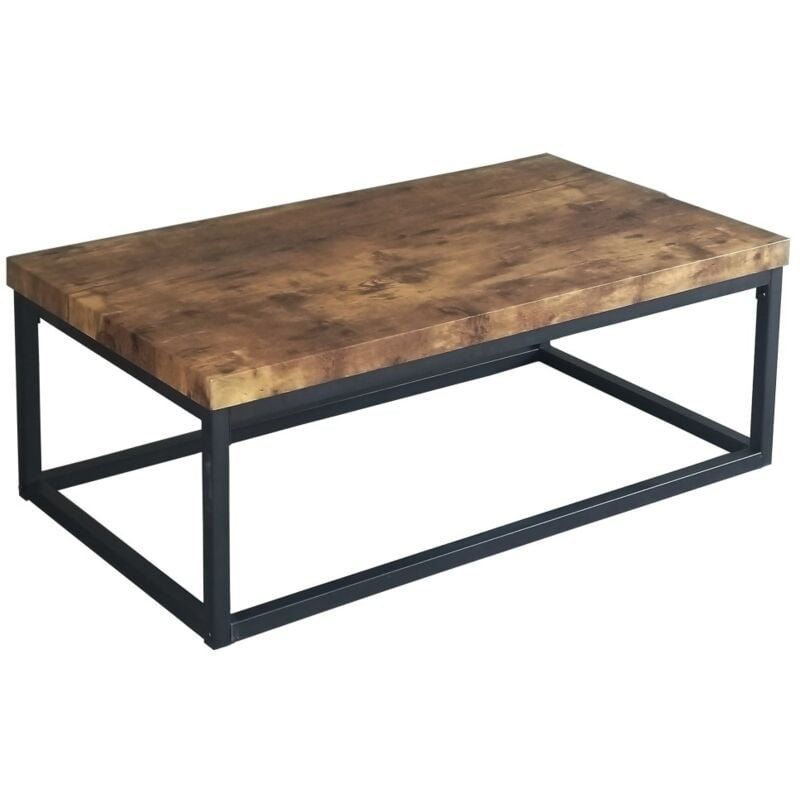 Meublorama - Table arizona plateau en bois foncé, pied en acier noir – 100 x 36 x 55 cm