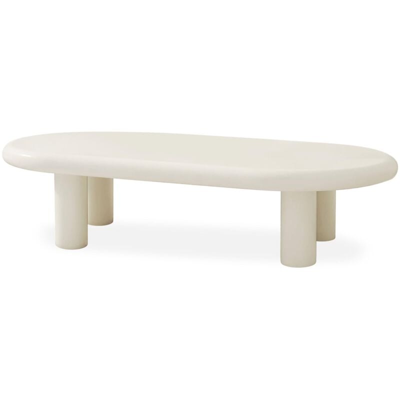 Table basse arrondie 160cm avec pieds colonnes Roady Crème
