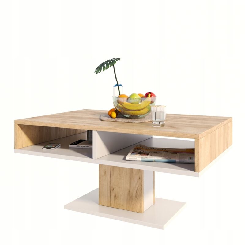 Table basse INES artisanale en chêne et blanc scandinave PER