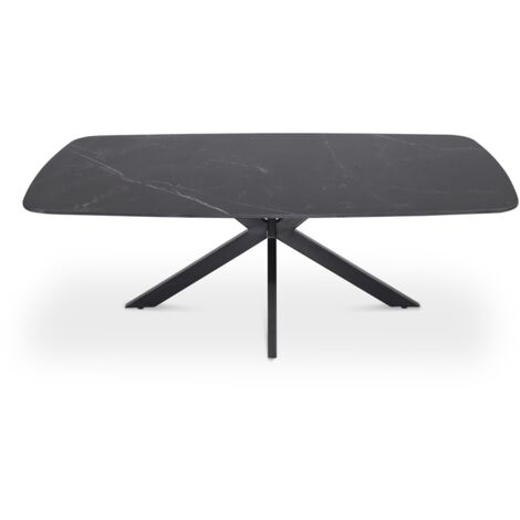 Table basse ARVENA – Table basse rectangulaire 130x70 cm – Pierre noire & métal – Design élégant et contemporain