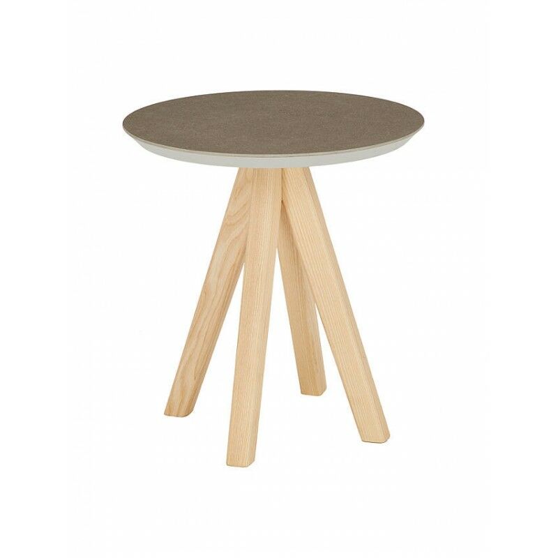 I.t.f.design Srl - Table basse ASHLEY ronde, plateau en céramique gris, pieds en frêne naturel