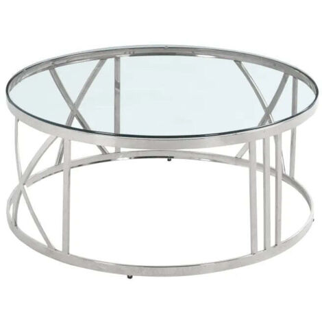 Table Basse ATMOS Ronde Plateau Verre Trempé Transparent Pieds Chrome D100x45cm