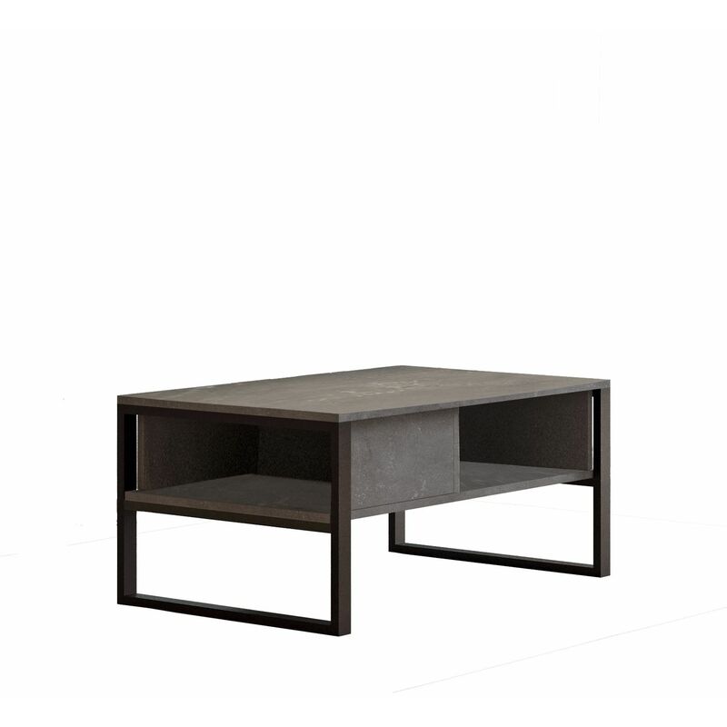 Table Basse avec 2 niches de rangement en panneaux de particules et métal