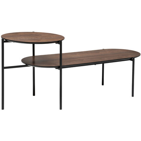 Table basse avec 2 niveaux en métal noir et bois noyer - longueur 118 x Profondeur 43,2 x Hauteur 48 cm -PEGANE-