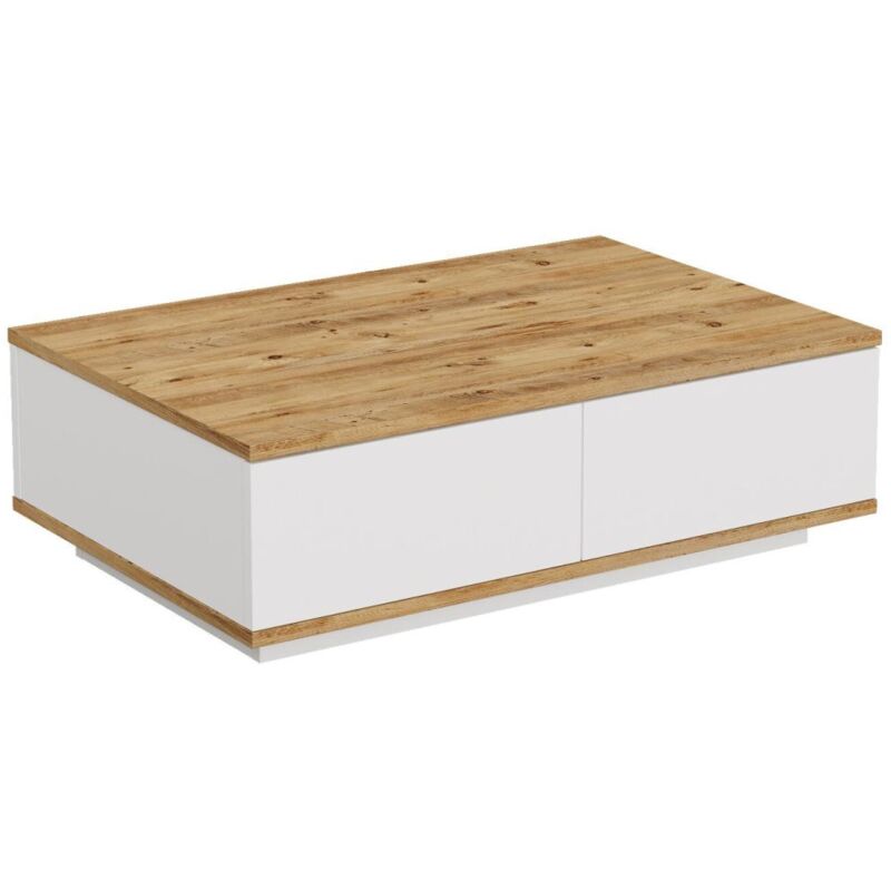 Table basse avec 2 portes - Naturel et Blanc - LOTULA