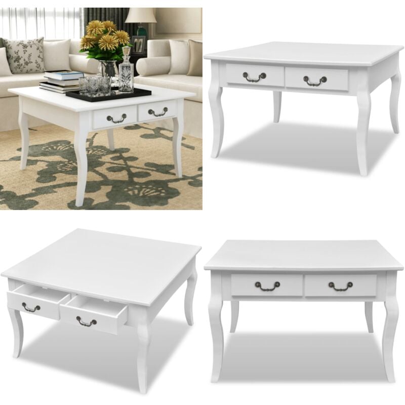 Table basse avec 4 tiroirs Blanc - Table Basse - Meuble TV - Table D'appoint - Table Ronde - Mobilier Blanc - Home & Living