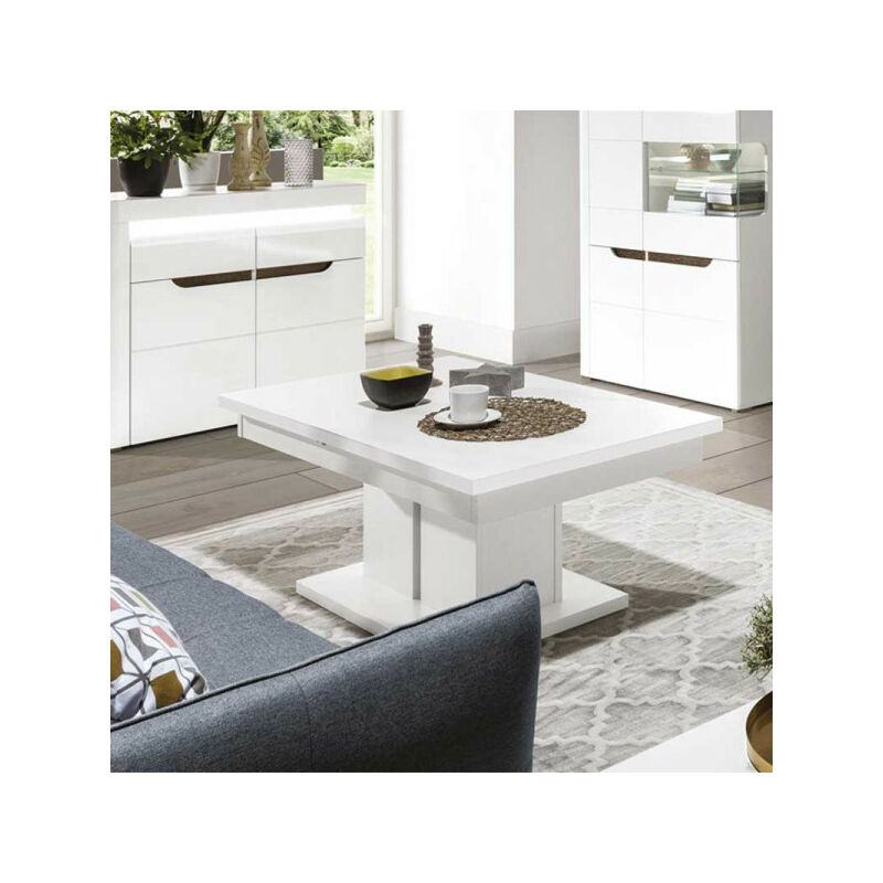 TMM - Table basse avec allonge Blanc Brillant - kiele - l 114/144 x l 68 x h 52 cm