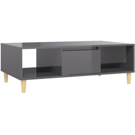 Table basse avec compartiment de rangement design moderne et contemporain 103,5 x 60 x 35 cm bois d'ingénierie gris brillant DEC039213