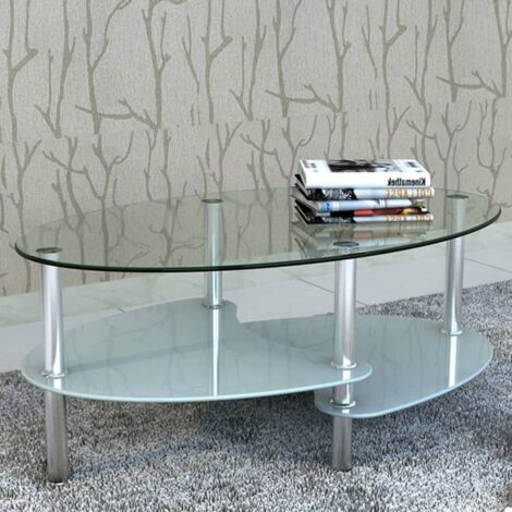 Vidaxl – Table basse fixe 90x45x43cm – Verre trempé et métal – Design exclusif 3 couches – Couleur blanche pour salon moderne