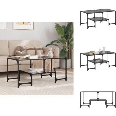 Table basse avec dessus en verre noir 98,5x50x45 cm acier - Table Basse - Meuble Salon - Table D'appoint - Bout De Canapé - Table En Verre
