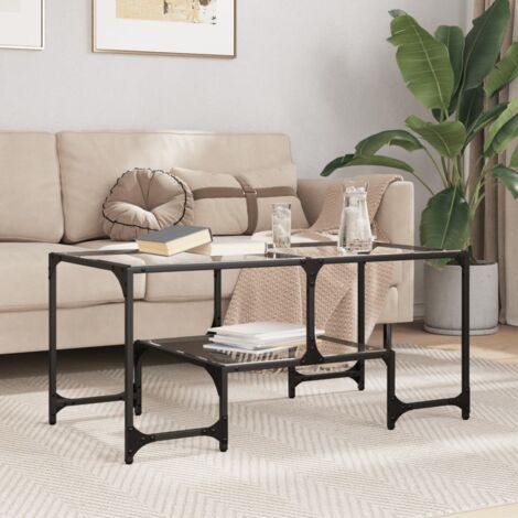 Table basse avec dessus en verre-Table Salon-Table d'appoint transparent 98,5x50x45cm acier 300145