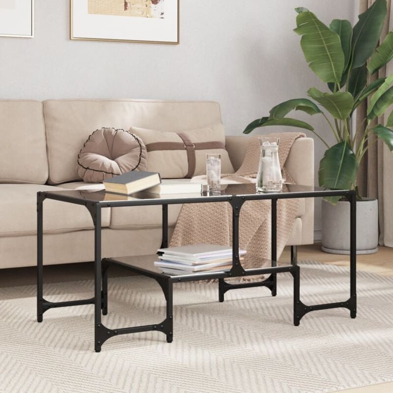 Vidaxl - Table basse avec dessus en verre noir 98,5x50x45 cm acier