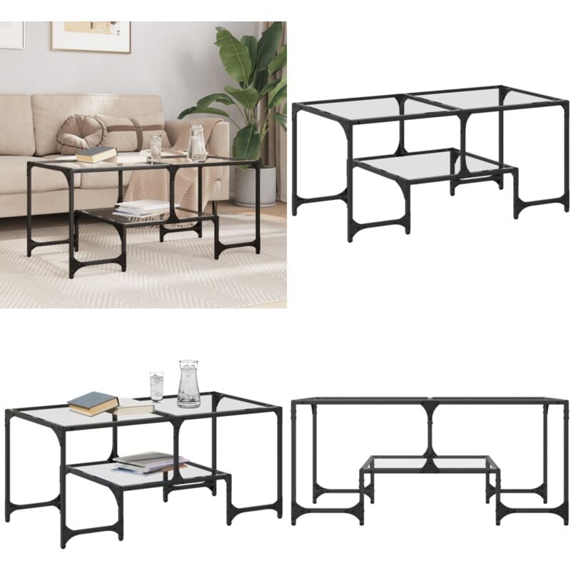 Vidaxl - Table basse avec dessus en verre transparent 98,5x50x45cm acier - Table Basse - Meuble Salon - Table D'appoint - Table Ronde - Décoration